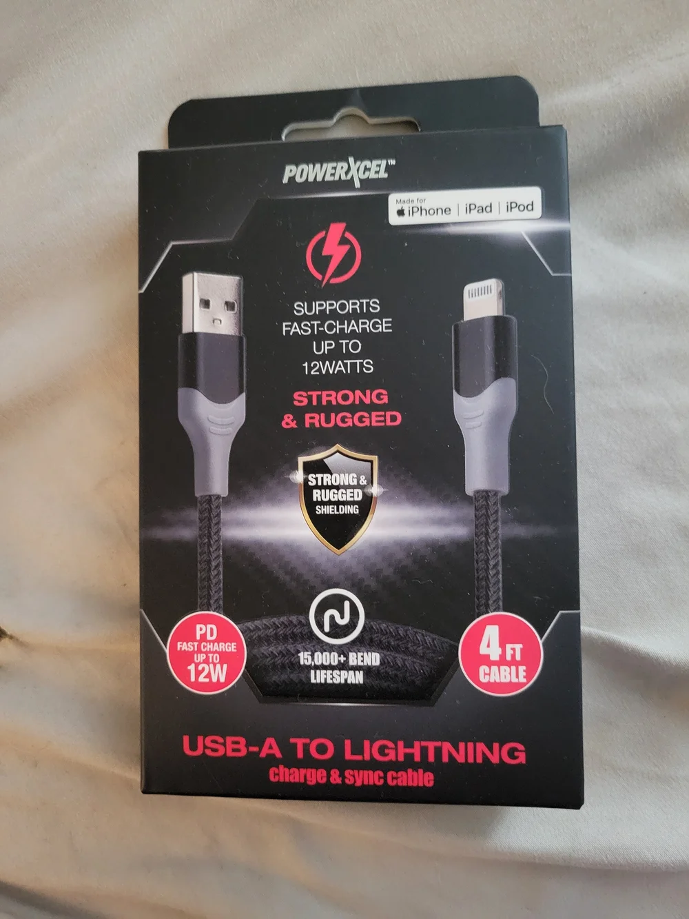 USB-A to Lightning Cable – Black & Gray, 4 ft
